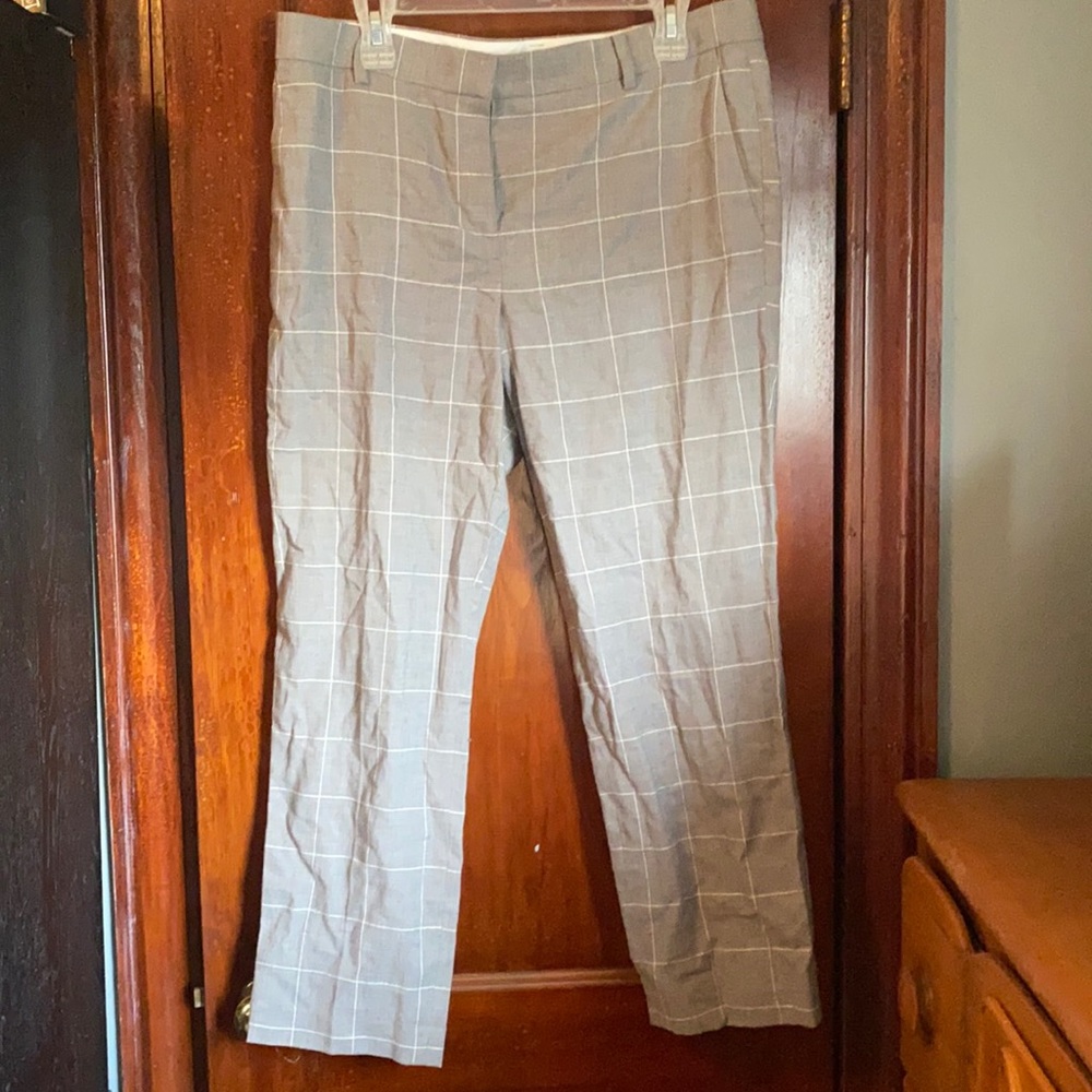 Ann Taylor Linen-Blend Windowpane Pants sz 10